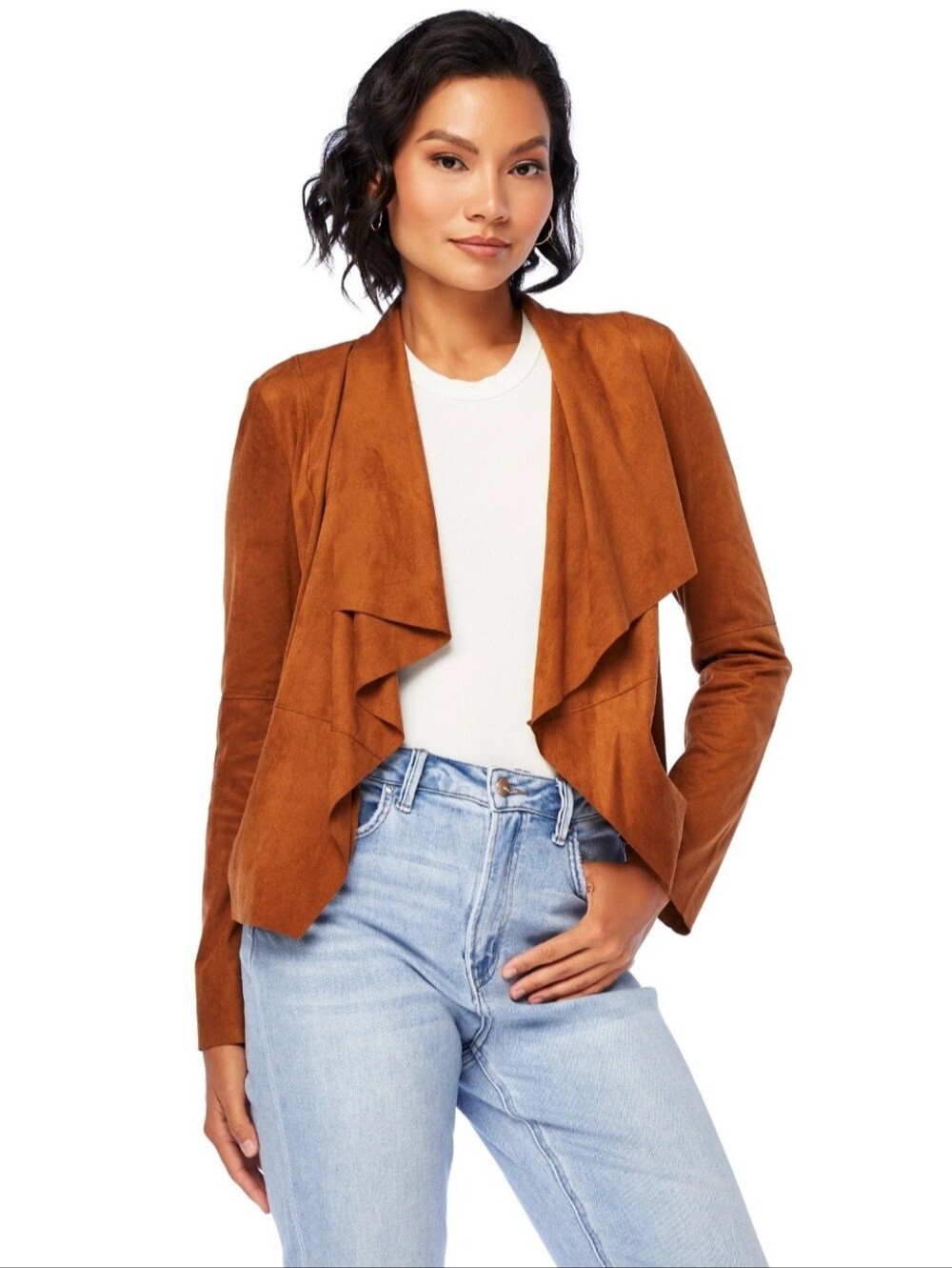 Bagatelle Women's Brown Draped Open-Front Jacket Petite Medium